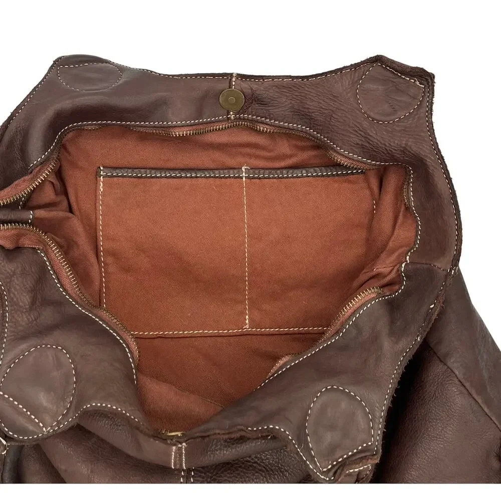 Fiori de Firenze Italian Leather Tote Brown Woven Shoulder Bag Lg Made in Italy